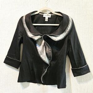 Joseph Ribkoff Sz 10 Black, Silver Zippered Statement Contemporary Dress Jacket